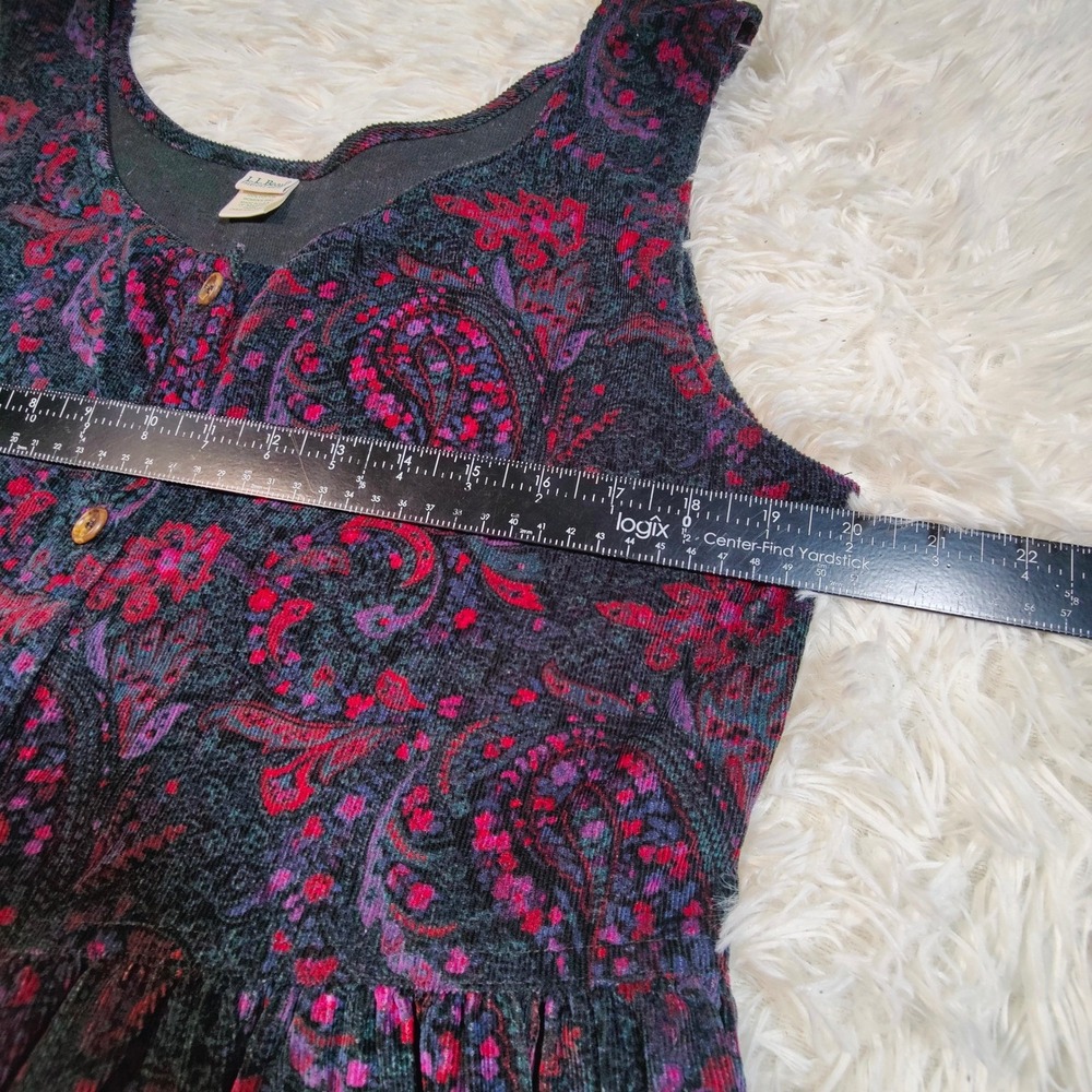 L.L. Bean Paisley Corduroy Pinafore Dress Cottagecore Button Front Vintage USA - Picture 7 of 9